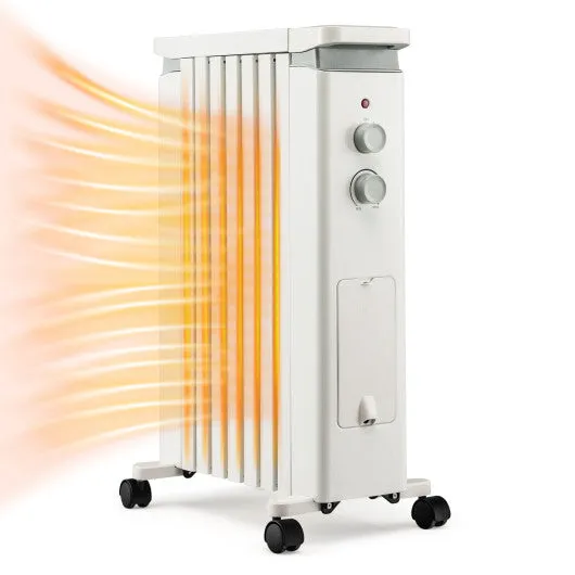 1500W Portable Oil Filled Radiator Heater with 3 Heat Settings-White