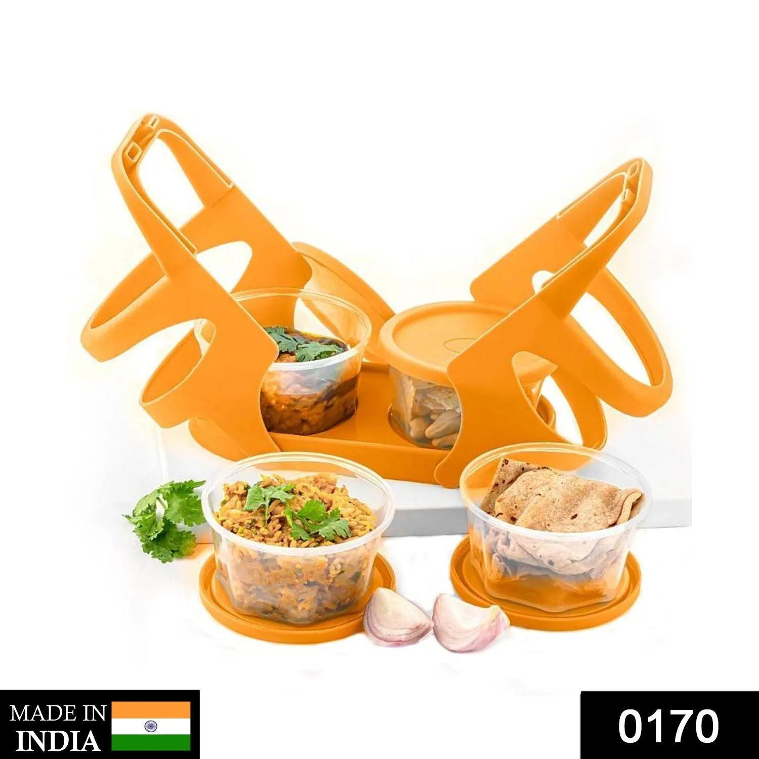 170 Lunch Box (200 ml each Container) with Attractive Stand - 4 pcs