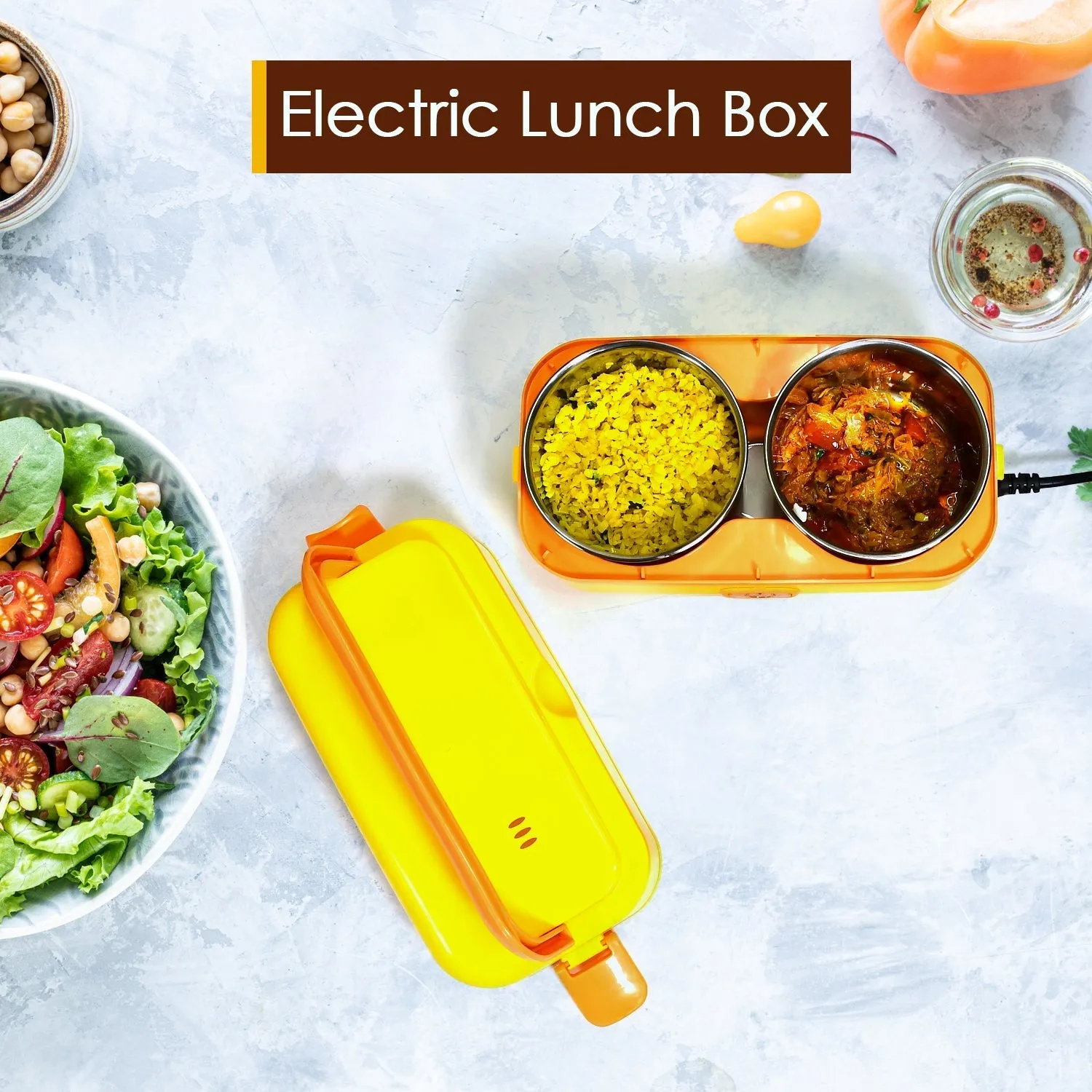 1Layer Electric Lunch Box for Office, Portable Lunch Warmer with Removable 2 Stainless Steel Container.