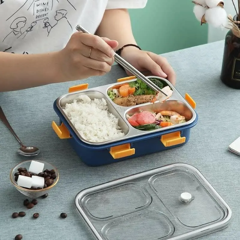 3 Compartment Stainless-Steel Bento Food Storage Lunch Box (750 ML)