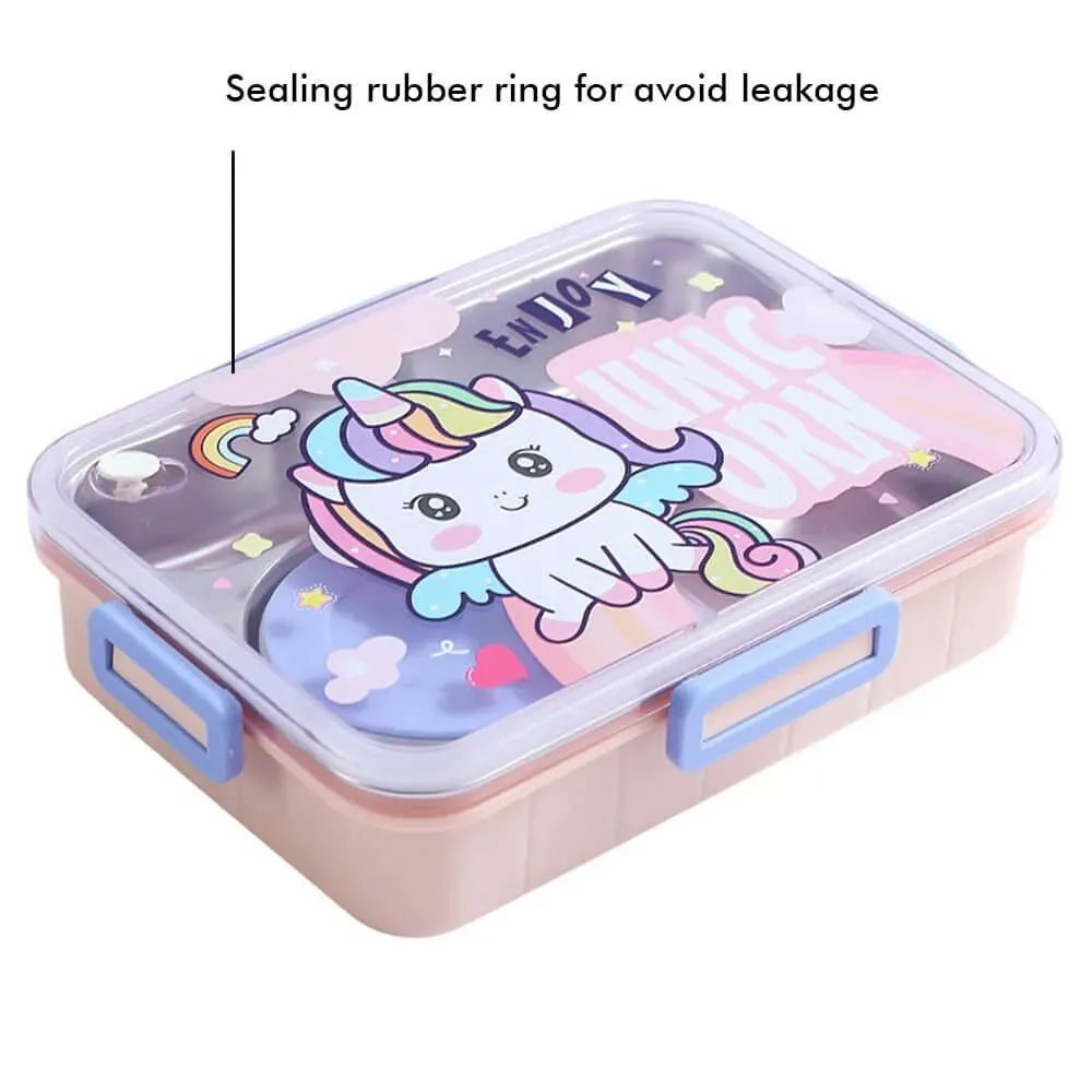 Big Size Stainless Steel Lunch Box /Tiffin for Kids and Adults, Pink Uni with Steel Spoon and Steel Chopsticks for Kids and Adults