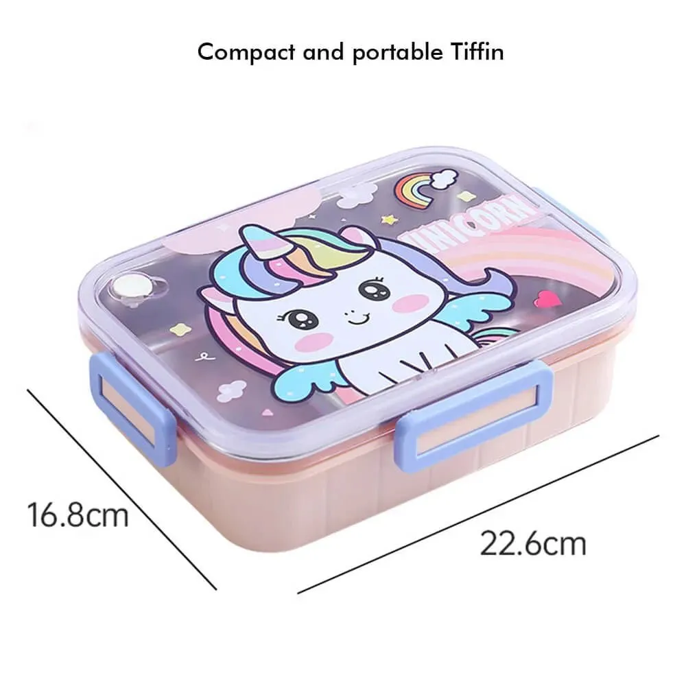 Big Size Stainless Steel Lunch Box /Tiffin for Kids and Adults, Pink Uni with Steel Spoon and Steel Chopsticks for Kids and Adults