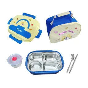 Blue Foxy Big Size Stainless Steel Lunch Box /Tiffin with Insulated Matching Lunch Bag, stainless steel spoon and chopsticks for Kids and Adults