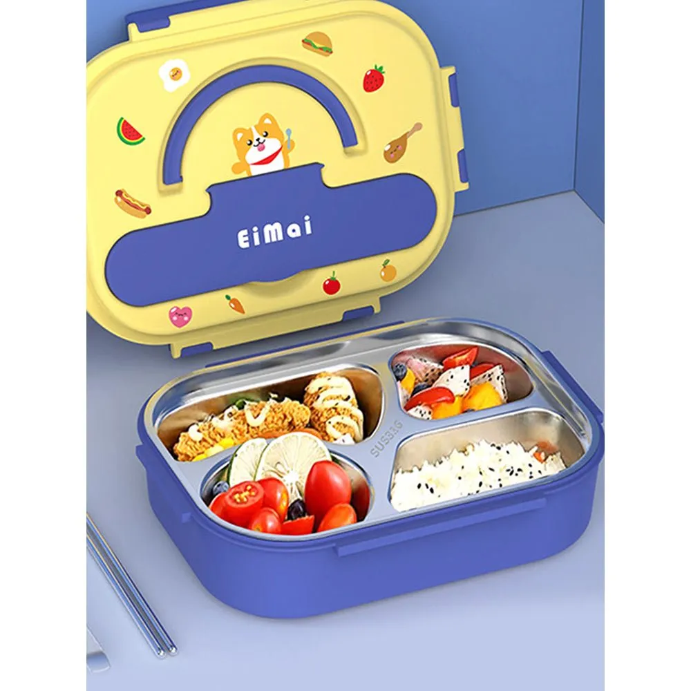 Blue Foxy Big Size Stainless Steel Lunch Box /Tiffin with Insulated Matching Lunch Bag, stainless steel spoon and chopsticks for Kids and Adults