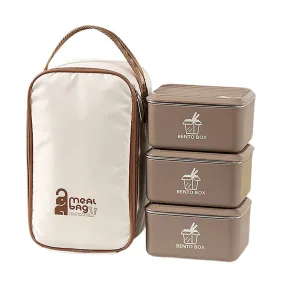 Coffee color 3pcs Bento Stainless Steel Lunch Box with Lunch Bag