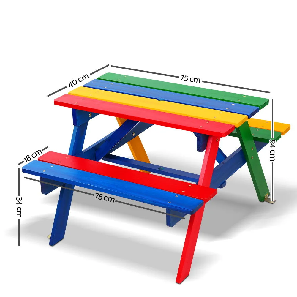 Colorful Wooden Kids Picnic Table Set with Umbrella - Keezi