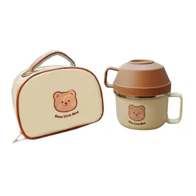 Cream & Brown Bear , Dual Handle Soup and Noodles Lunch Box with matching Cover