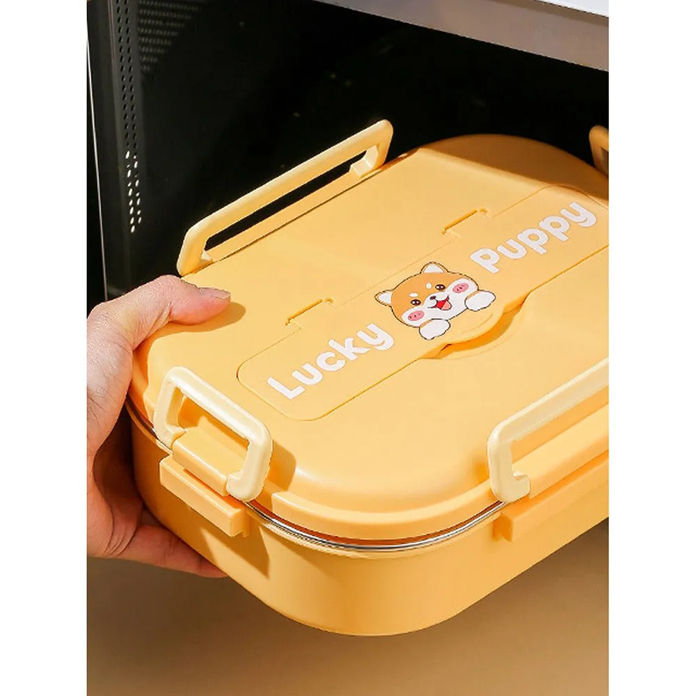 Cute Puppy Big Size Stainless Steel Lunch Box /Tiffin with Insulated Matching Lunch Bag, stainless steel spoon and chopsticks for Kids & Adults