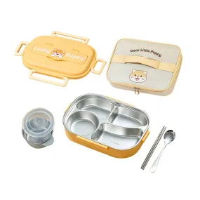 Cute Puppy Big Size Stainless Steel Lunch Box /Tiffin with Insulated Matching Lunch Bag, stainless steel spoon and chopsticks for Kids & Adults