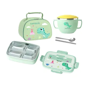 Dino Combo set Stainless steel Lunch Box with insulated Lunch box Cover for kids