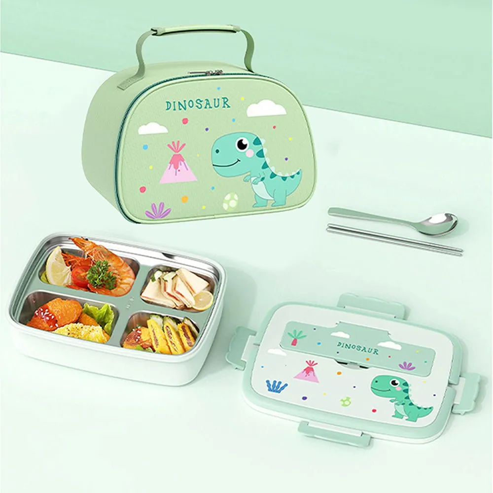 Dino Combo set Stainless steel Lunch Box with insulated Lunch box Cover for kids