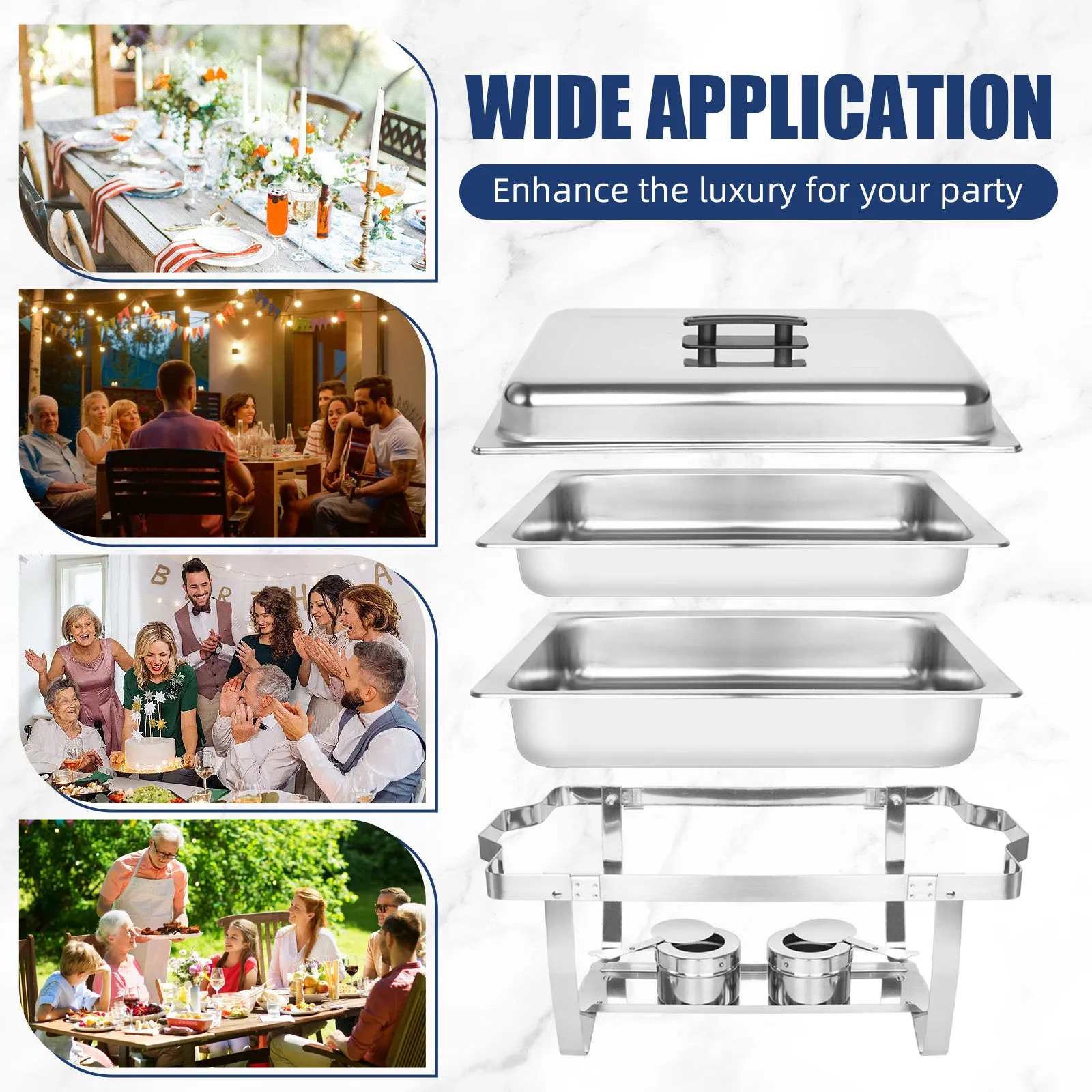 IMACONE 8QT Chafing Dish Buffet Set of 8, Stainless Steel Food Warmer Set for Catering