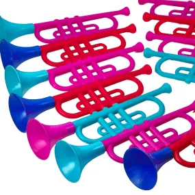 Kicko Plastic Trumpet - 12 Pack - 13.5 inches Multicolored Assorted Plastic Brass