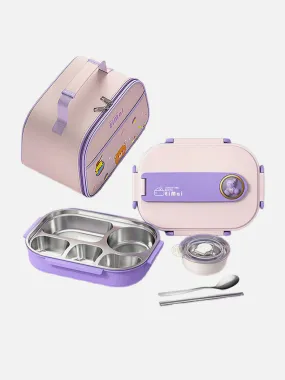 Little Surprise Box Purple Teddy Big Size Size Stainless Steel Lunch Box /Tiffin with Insulated Matching Lunch Bag.