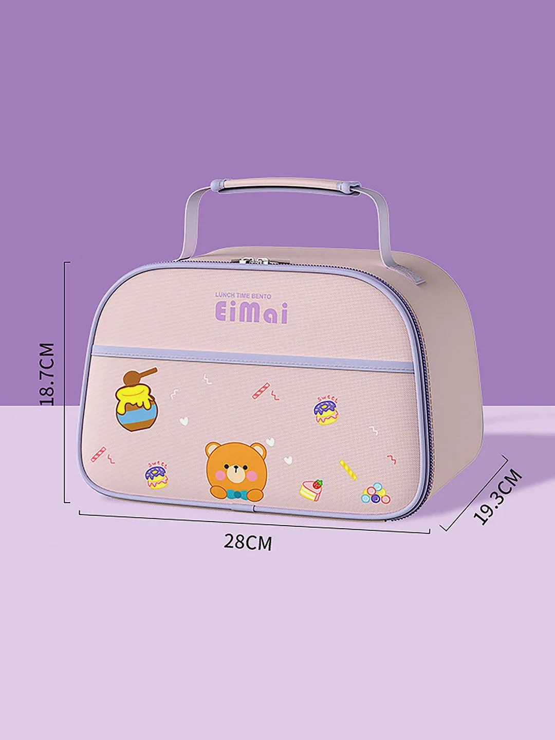 Little Surprise Box Purple Teddy Big Size Size Stainless Steel Lunch Box /Tiffin with Insulated Matching Lunch Bag.