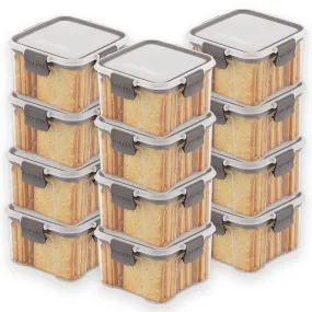 Magnus Modulock Airtight Food Kitchen Storage Container with Detachable Clip Lock | White & Grey Lid | Ultra Clear Transparent Containers | Stackable | Break Resistant | Set of 12 - 460 ml Each