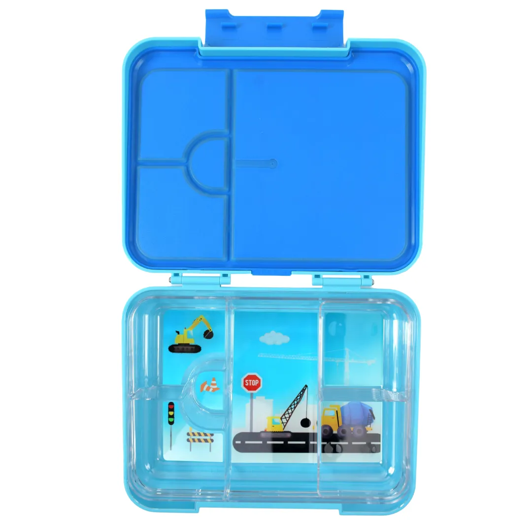 Mum Made Yum Large Bento Lunch Box - Light Blue Construction