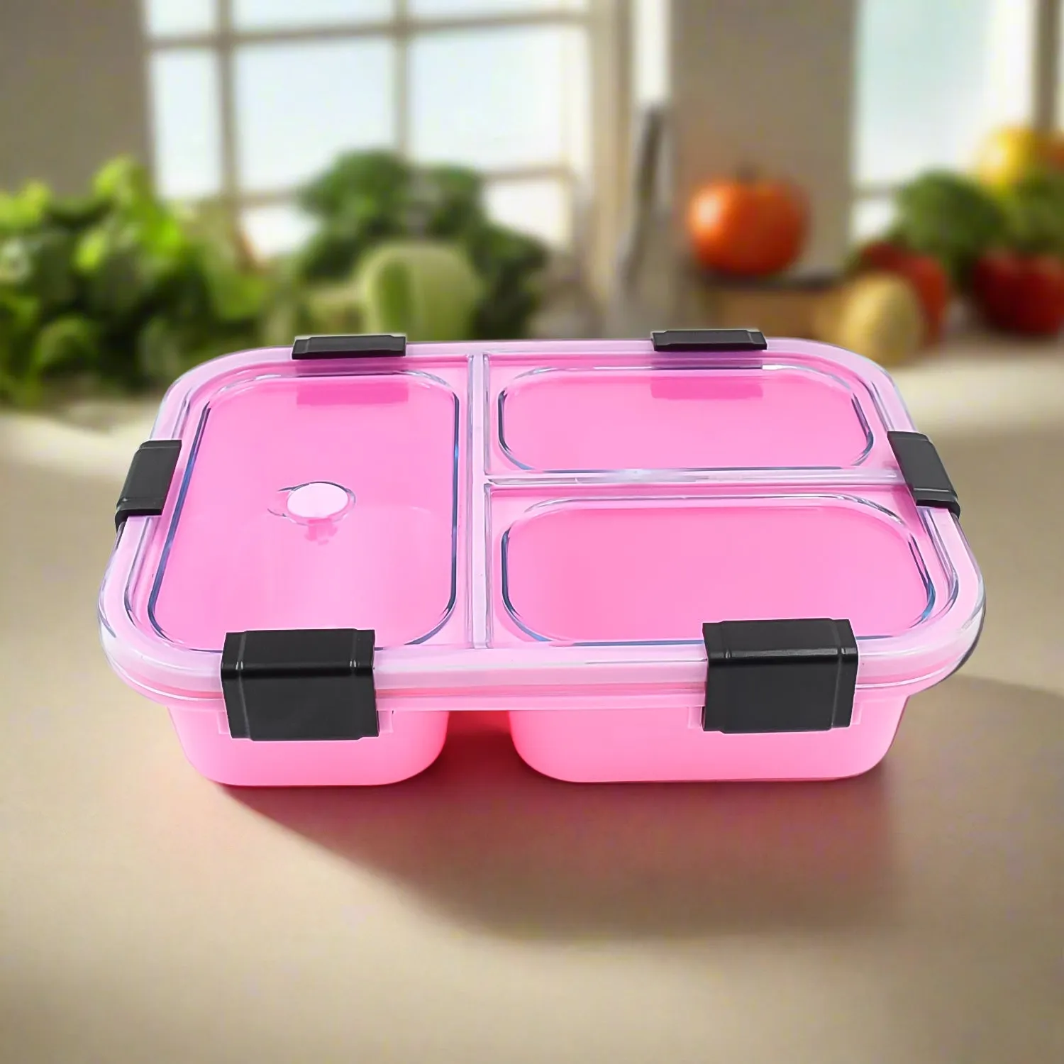 Plastic 3 Compartment Insulated Lunch Box, Lunch Box (1 Pc)