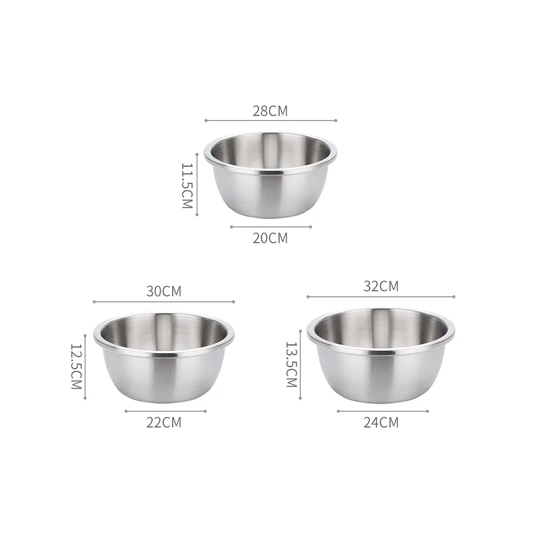 SOGA 3Pcs Deepen Matte Stainless Steel Stackable Baking Washing Mixing Bowls Set Food Storage Basin