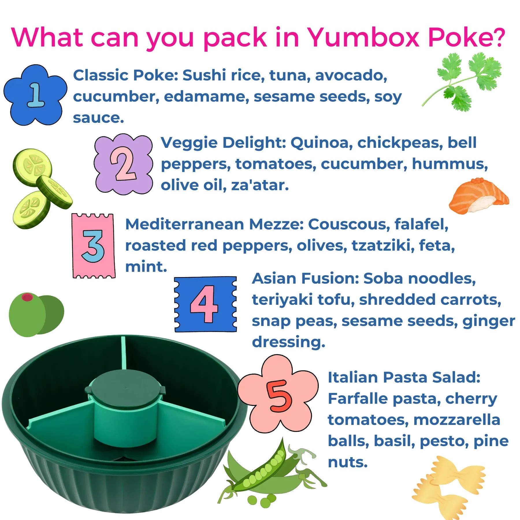 Yumbox Leakproof Divided Poke Salad Bowl - Kale Green