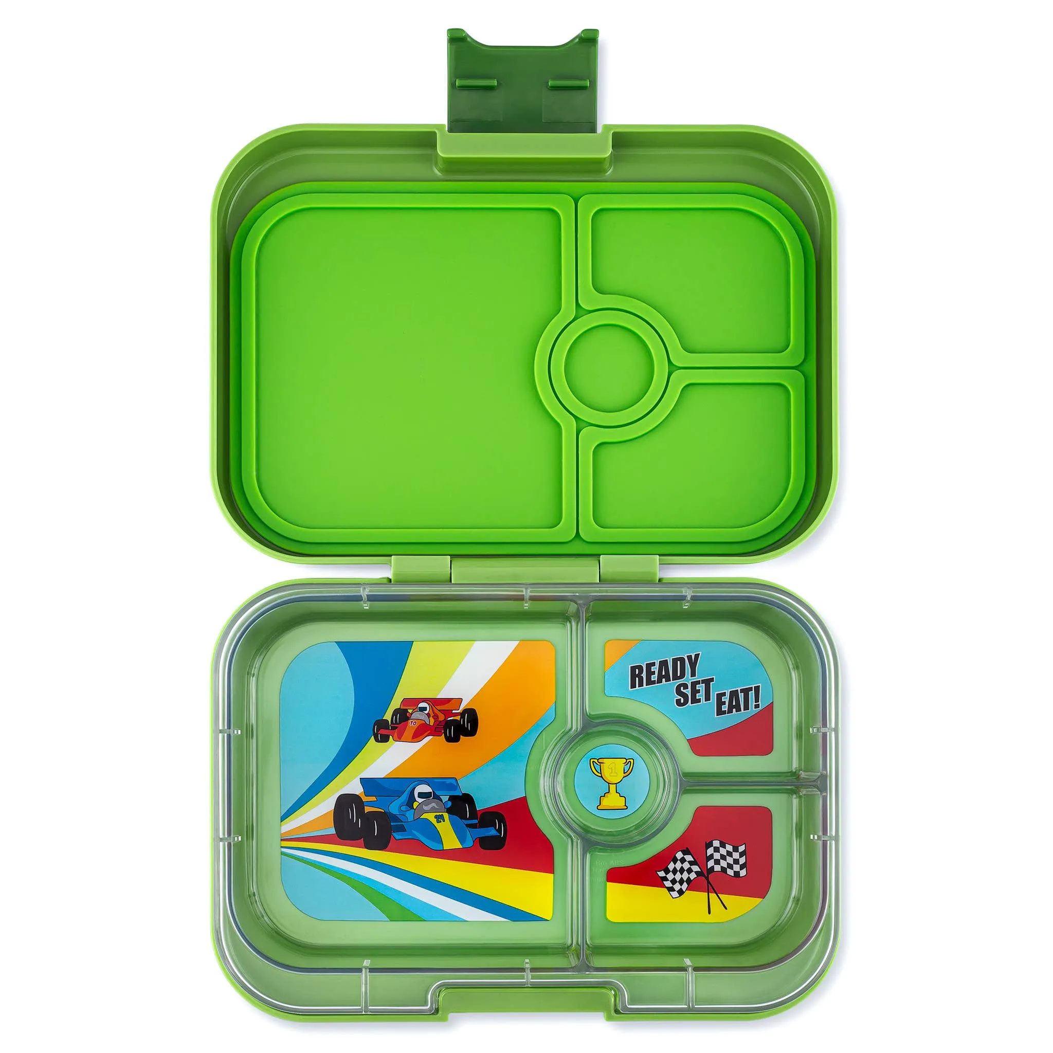 Yumbox Panino 4 Compartment Bento Box: Monte Carlo Blue - Race Car Tray